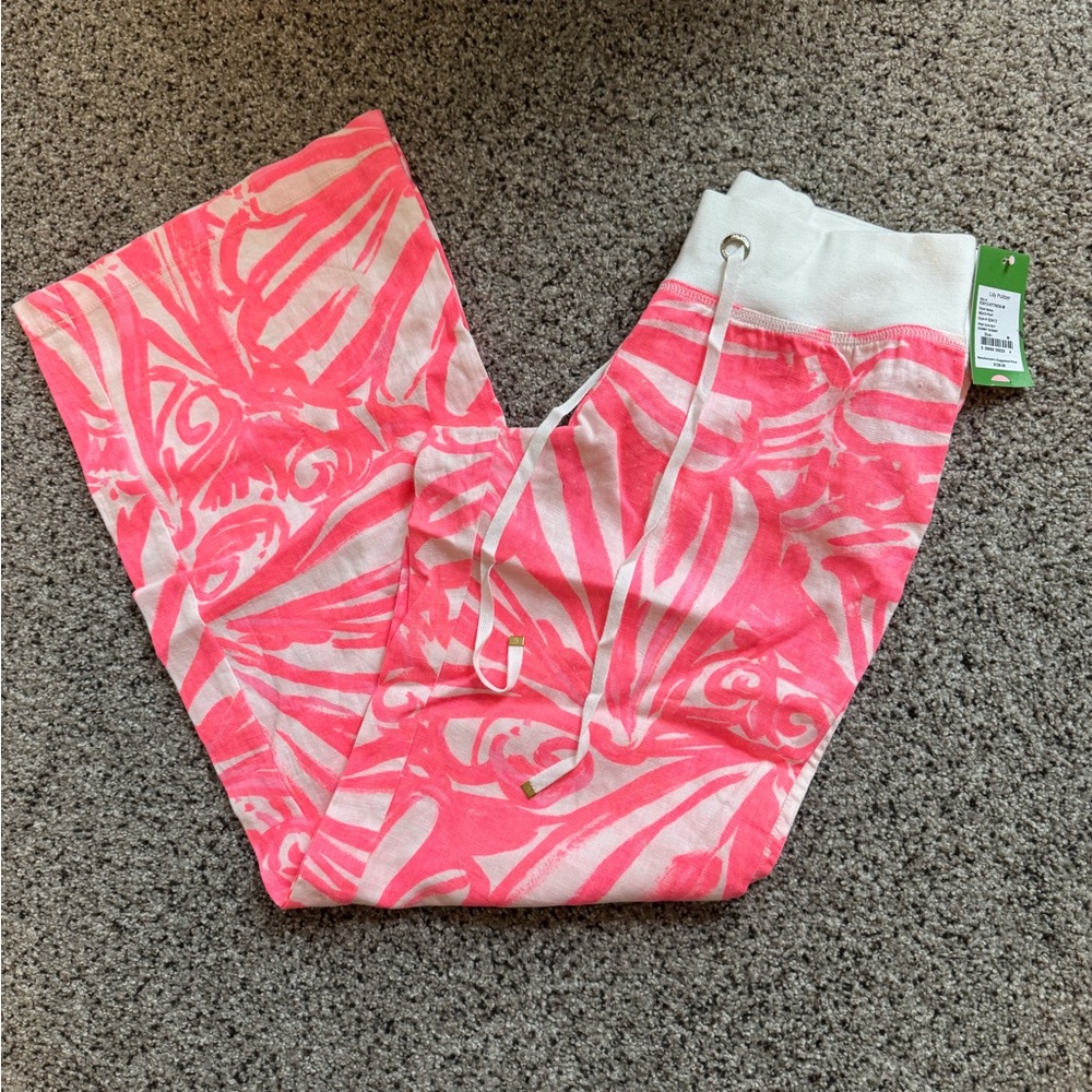 Lilly Pulitzer Beach Linen DISCOUNTUED Pink Sun Ray Shimmy Wide Leg Medium
